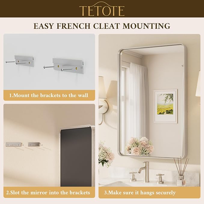 TETOTE Brushed Nickel Bathroom Mirror 30 x 36 Inch - Image 7
