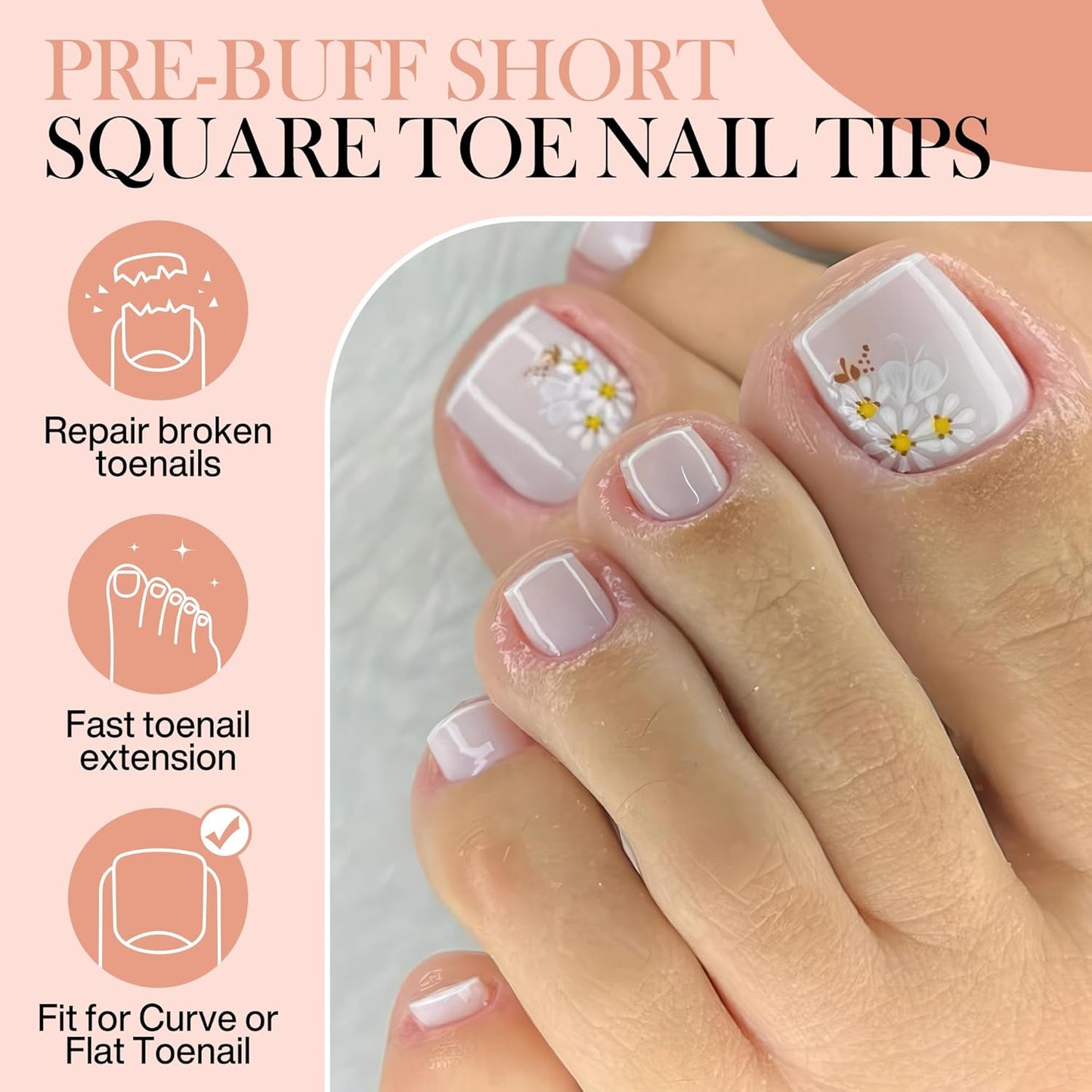 Short Toe Nail Tips Square Toe Nail Press Ons Full Matte 504pcs Full Cover Toenail Press On Nails Smoothly Curved for Any Toenail Shapes Easily DIY Salon, 12 Sizes Toe Acrylic Nails, Luckyfairy