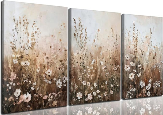 CHTEXA Wildflower Wall Art Canvas Set of 3, Rustic Neutral Botanical Prints by Unknown