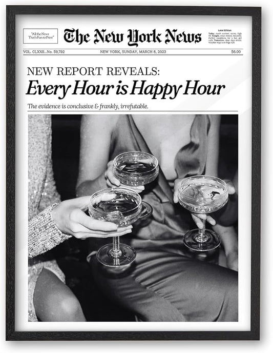 iHery Premium 12x16in Natural Black OAK Wood Trendy Every Hour is Happy Hour by iHery
