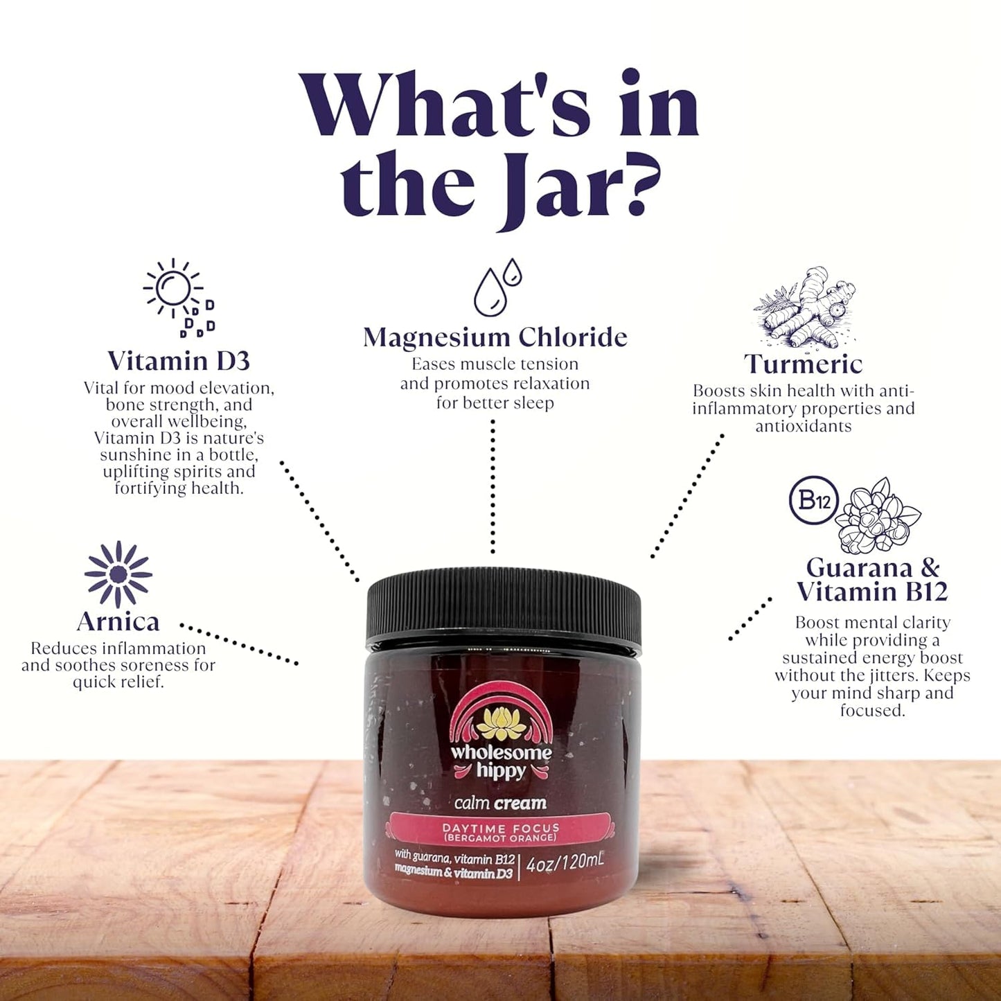 Daytime Focus Calm Cream – Energizing Body Butter with Magnesium, Vitamin B12, Guarana & Bergamot Orange – Moisturizing Wellness Cream for Daily Clarity – 4oz