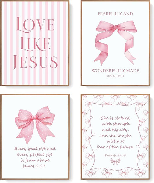 LARTSFRO Coquette Pink Bow Jesus Wall Art Decor Posters, Light Pink Bow by Unknown