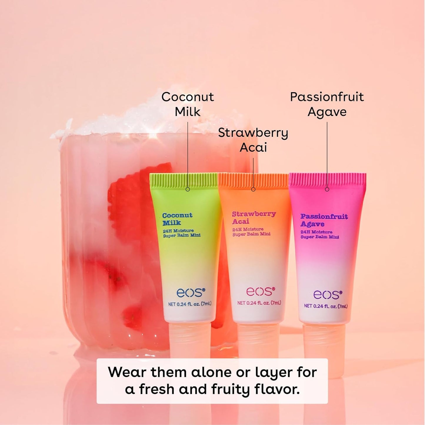 eos 24H Moisture Super Balms Minis- Pink Paradise, Limited-Edition, Nourishing, Dry Lips, Variety Pack Mini, Lip Balms, 0.169 fl oz, 3-Pack