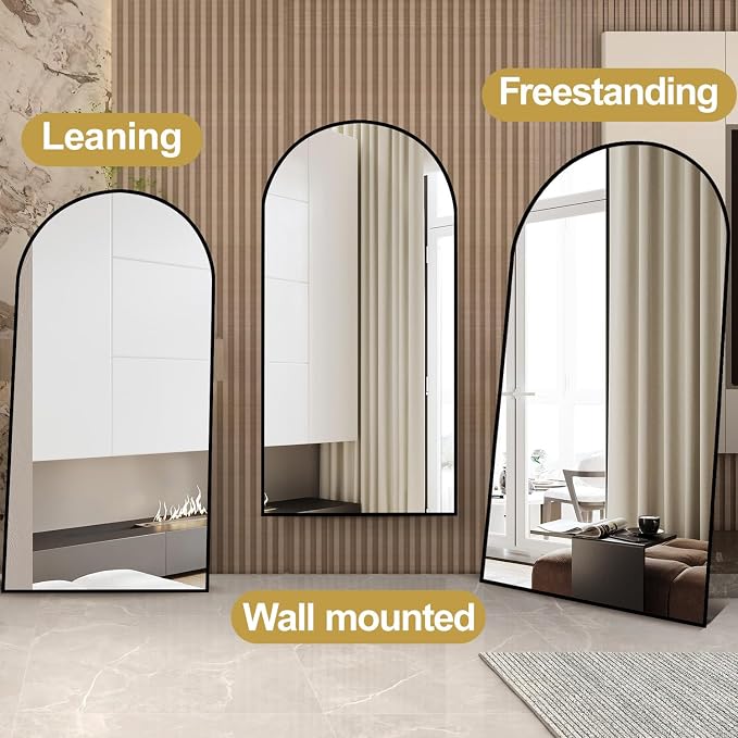 Prywot Full Length Mirror, Oversized 78"x38" Arched-Top Floor Mirrors, Modern - Image 5