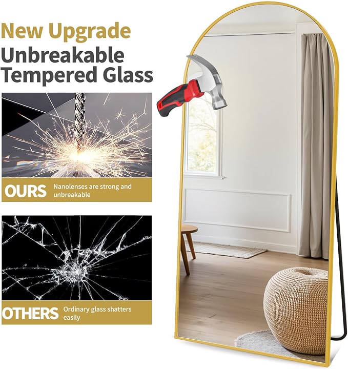 Dewfig Arched Full Length Mirror, Full Body Mirrors - Image 7