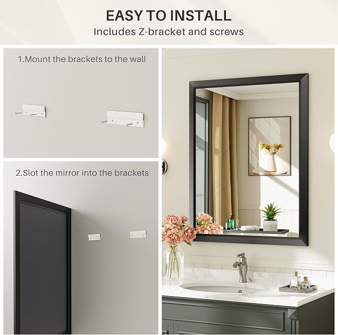 Briivue 36x32 Inch Black Bathroom Mirror - Image 8