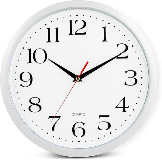 Bernhard Products White Wall Clock Silent Non Ticking, 12 Inch Quality Quartz by BernhardProducts