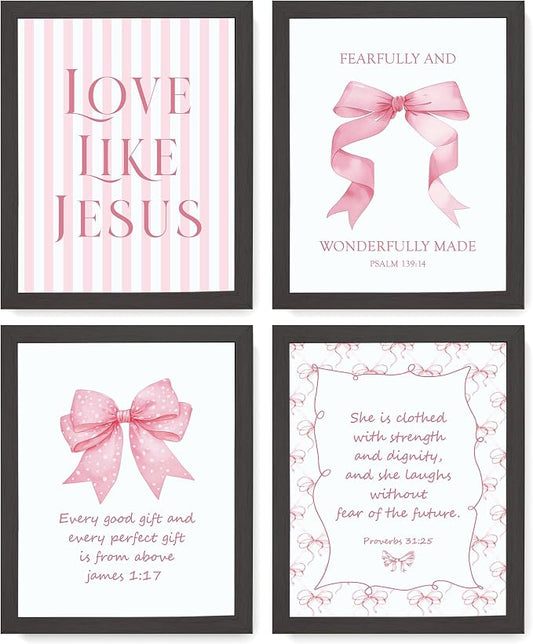 LARTSFRO Coquette Pink Bow Jesus Wall Art Decor Posters, Inspirational Bible by Unknown