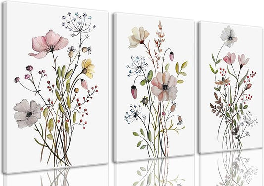 Bwodke Framed Wildflower Canvas Wall Art Pink Watercolor Botanical Floral by Bwodke