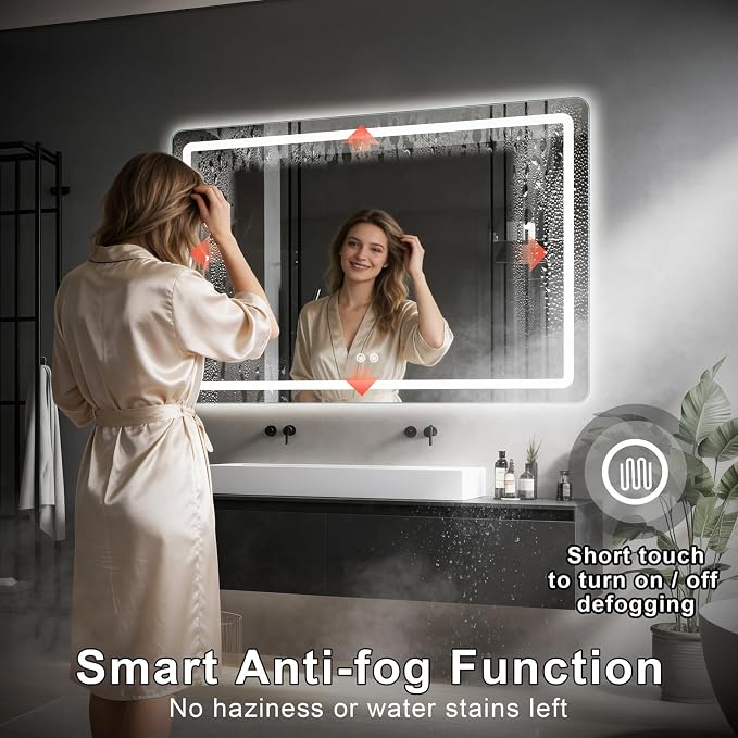 LED Bathroom Mirror, 48 x 36 Inch Anti-Fog Wall Mirror - Image 5
