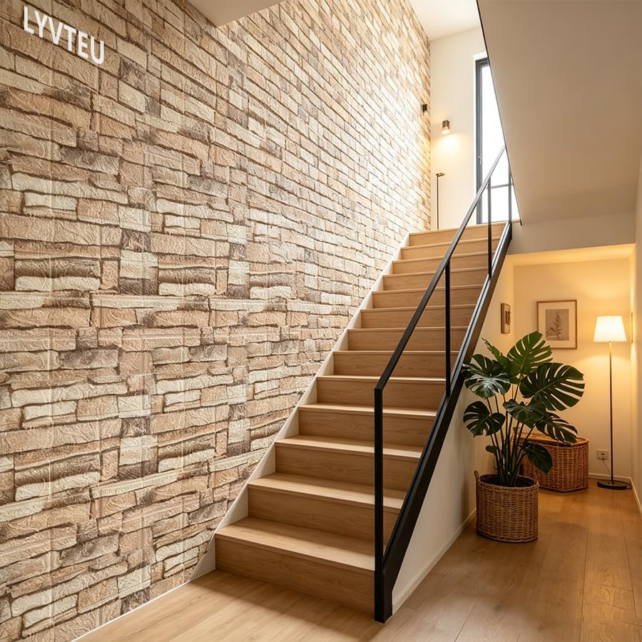 10PCS 3D Wall Panels, 3D Brick Foam Peel & Stick, Retro Light Coffee - Image 4