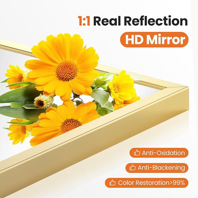 Sweetcrispy 24"x36" Arched Gold Bathroom Mirror Wall Mounted Vanity Metal Frame - Image 3