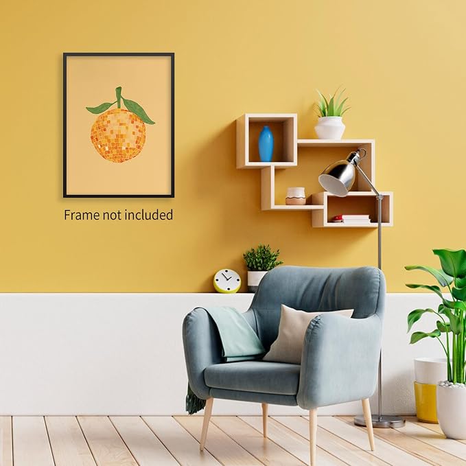 jkahh Disco Ball Orange Wall Art Retro Funky Preppy Fruit Poster Trendy Bar - Image 7