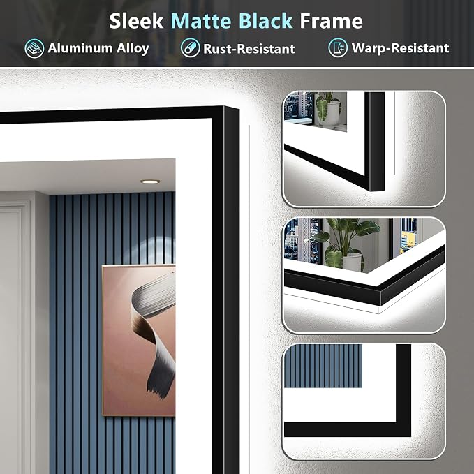 60x40 Black Framed LED Bathroom Mirror - Image 9