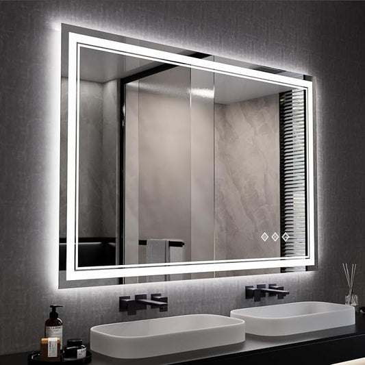 Bathroom Mirror, 44x30 Inch Gradient Front and Backlit Smart Mirror, 3 Colors by VanPokins-GlobalHighEndLEDBathroomMirrorBrand
