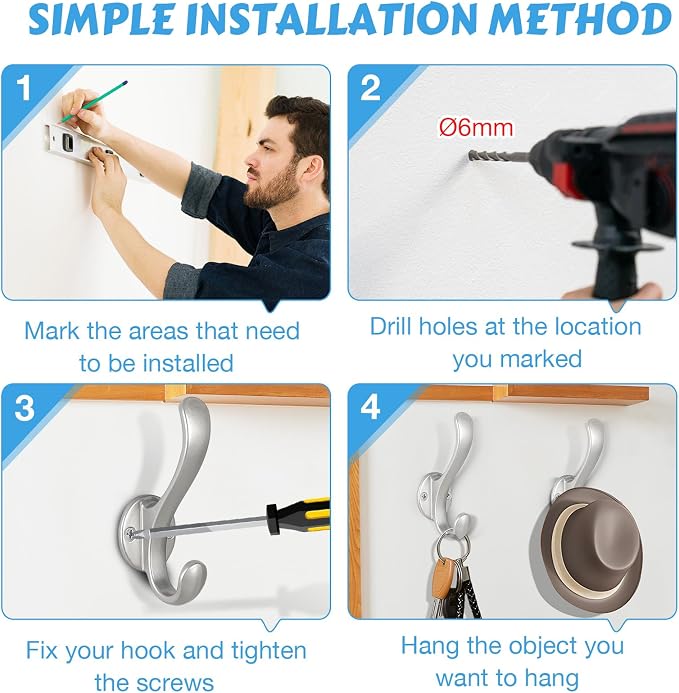 4 Pack Coat Hooks Wall Mount Heavy Duty Utility Retro Double Hooks - Image 5