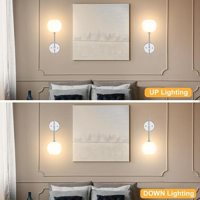 Chrome Battery Operated Wall Sconces Set of 2, Rechargeable Wireless Wall Lights - Image 5