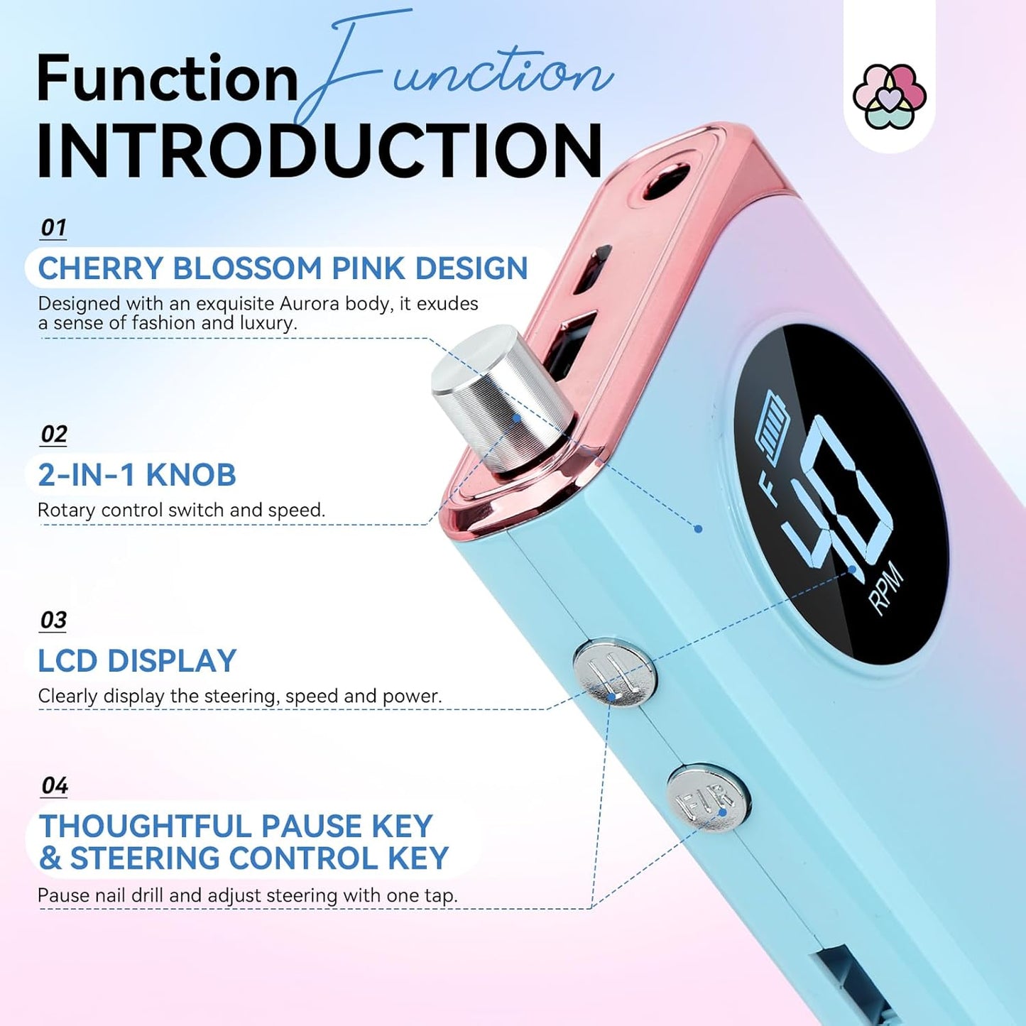 SAVILAND Nail Drill Professional: 40000RPM Electric Nail File 2024 Macaron Gradient Pink Nail Drill Machine for Faster Removel Acrylic Nail Salon at Home Use Manicure Pedicure Manicurist Good Choice