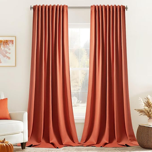 MIULEE Back Tab Burnt Orange Blackout Curtains 120 Inch Long 2 Panels Set by MIULEE