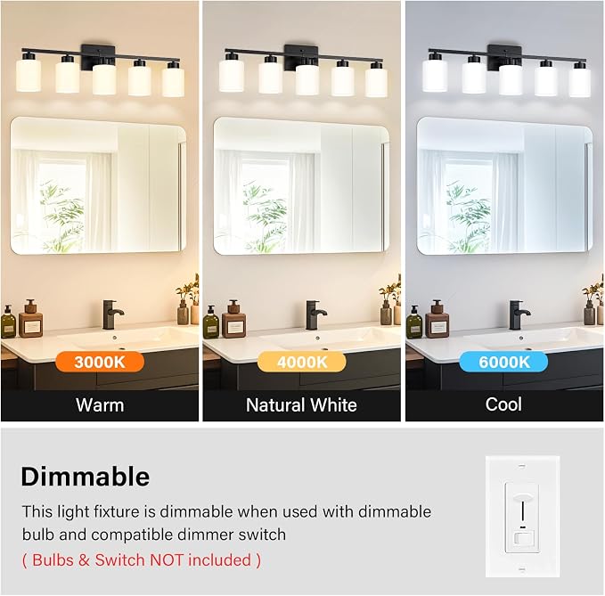 FonmYim Black Bathroom Light Fixtures, 5-Light Modern Vanity Light Over Mirror - Image 4