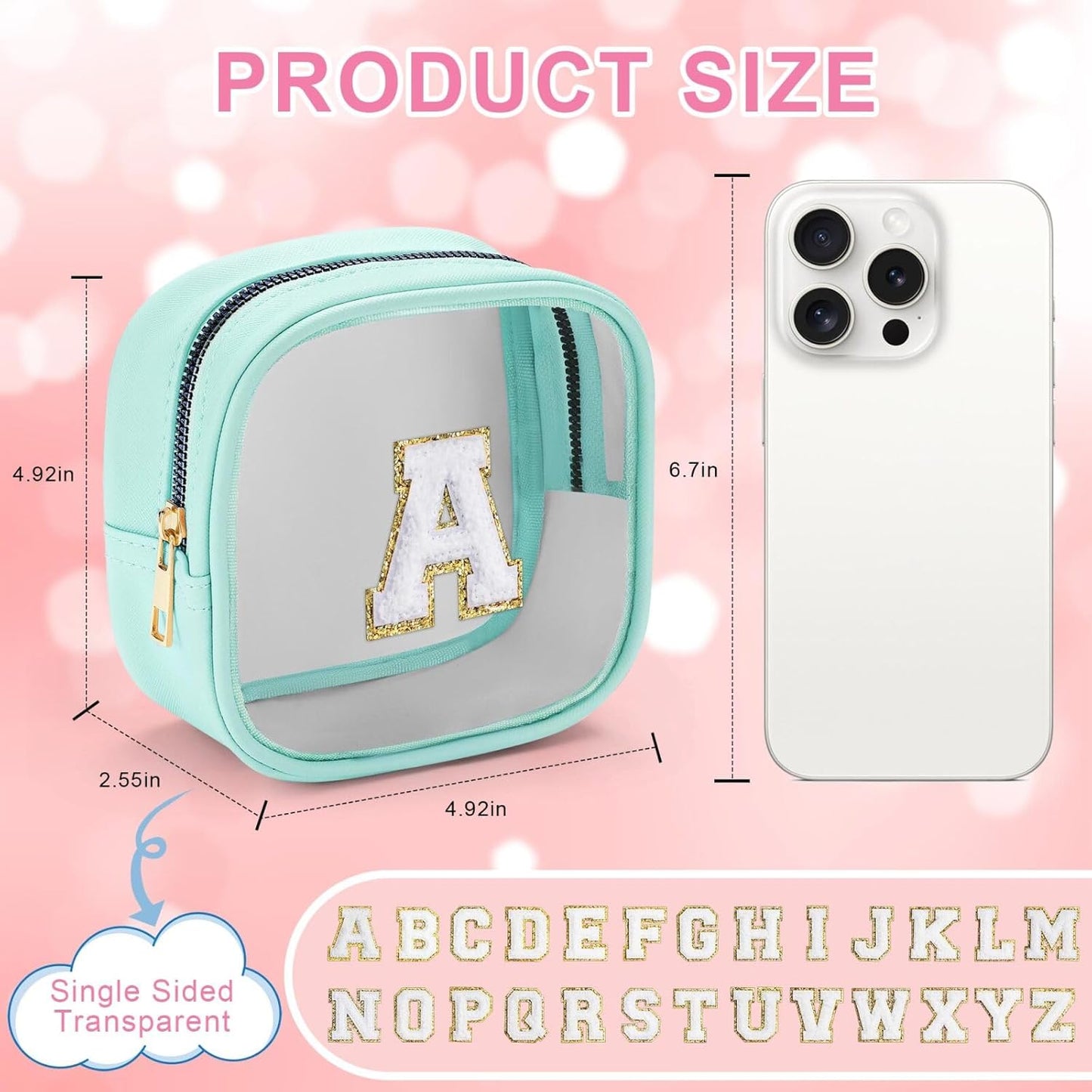 YOOLIFE Initial Make Up Bag Travel Toiletry Bag, Clear Makeup Bag Preppy Cosmetic Bags Organizer Travel Essentials Gifts for Women Teen Girlfriend Teacher Mom Birthday Mothers Day Gifts Mini Blue R