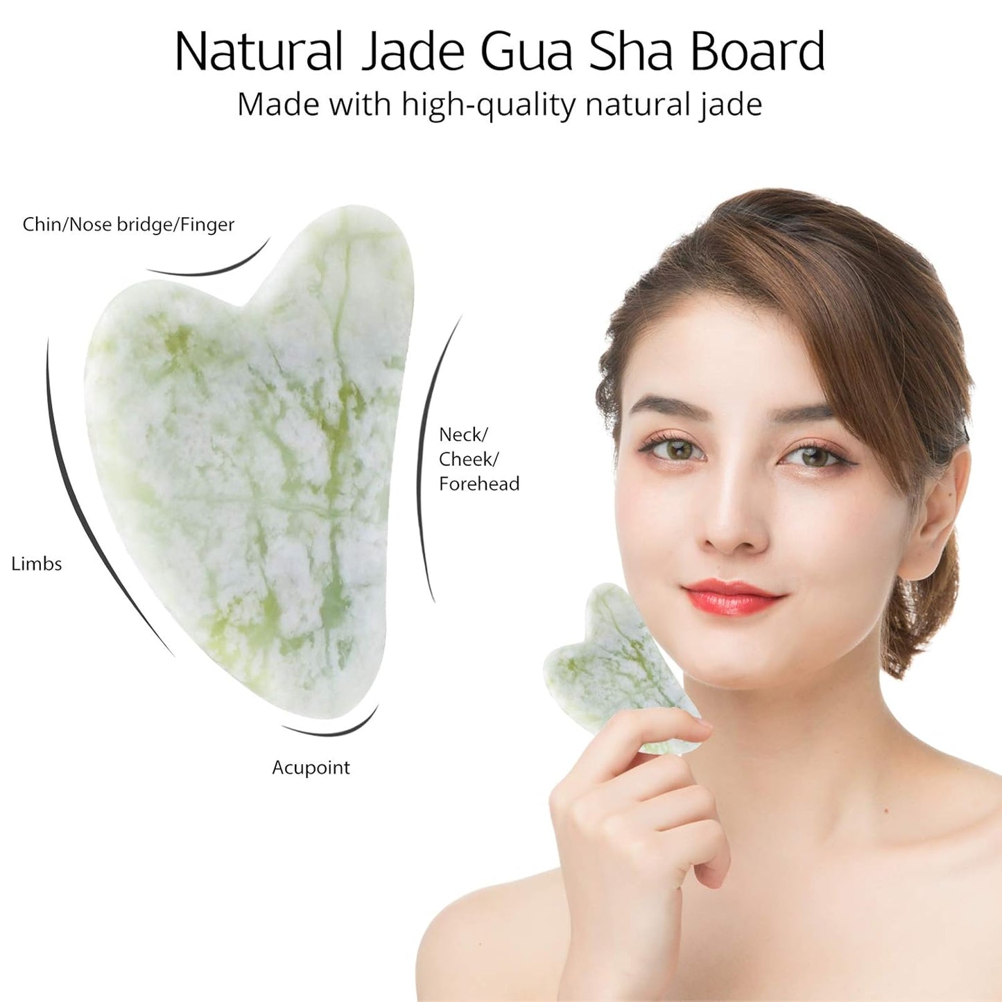 BAIMEI Jade Roller & Gua Sha Set Face Roller and Gua Sha Facial Tools for Skin Care Routine and Puffiness, Self Care Gift for Men Women - Light Green