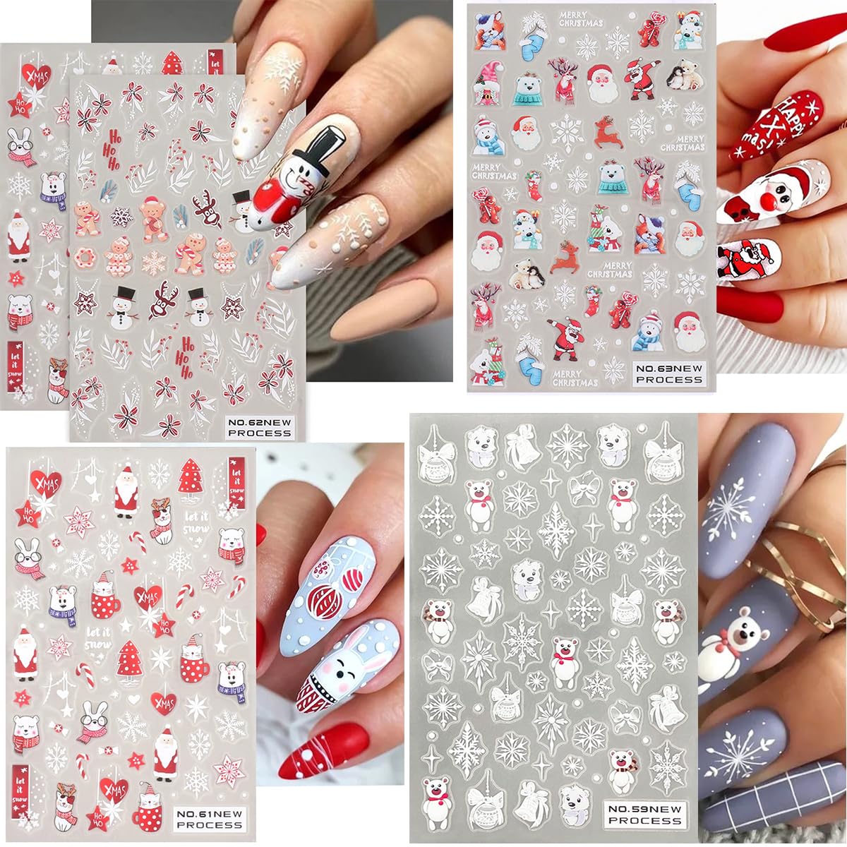 Christmas Nail Art Stickers Decals 6 Sheets Cute Cartoon Snowflake Nail Decals 5D Elk Santa Nail Art Design Xmas Nail Supplies Christmas Manicure Stickers for Nail Art Decorations Holiday DIY Nails
