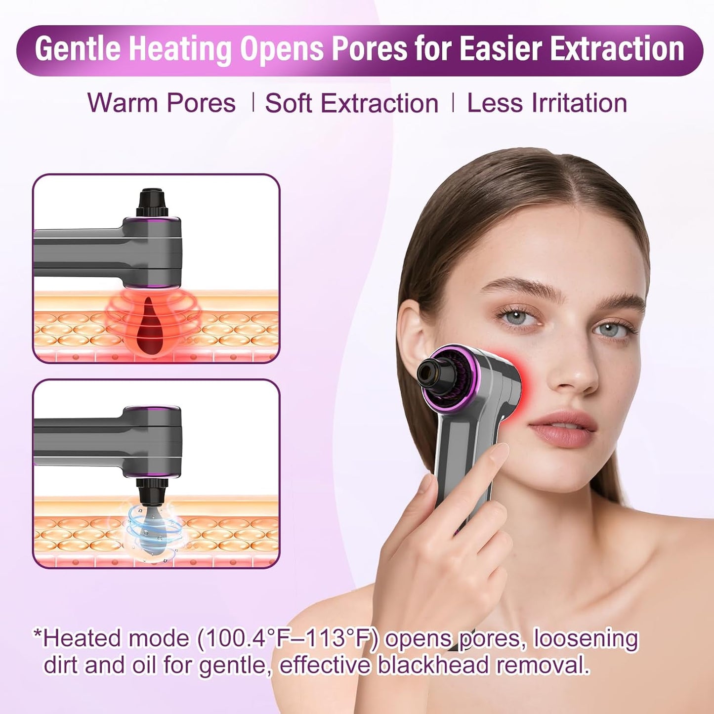 Blackhead Vacuum Removers with Heating, Pore Vacuum Blackhead Suction Remover, 3 Adjustable Suction Levels 9 Modes, Comedone Extractor Kit with 5 Suction Heads for Nose & Face Deep Pore Cleaning