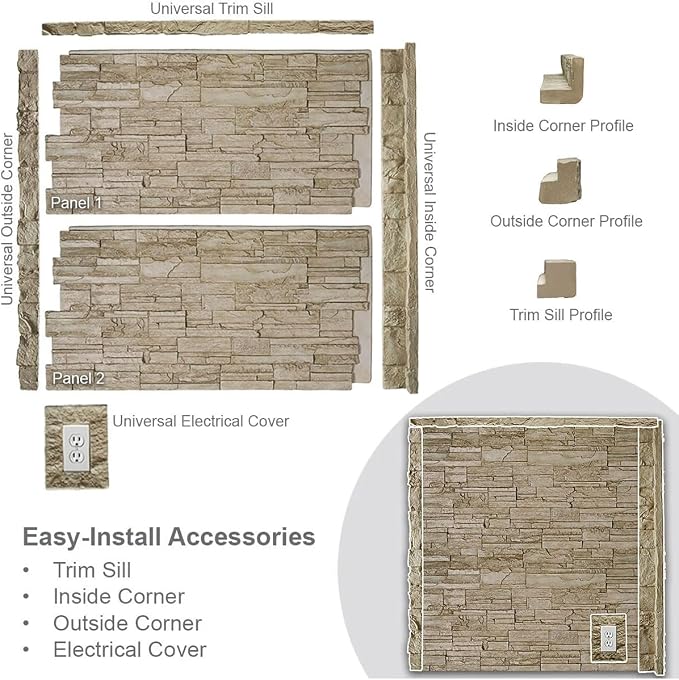 EverStone Cascade Faux Stone Panel, 48 5/8"W x 24 3/4"H x 1 1/4"D, Dark River - Image 10