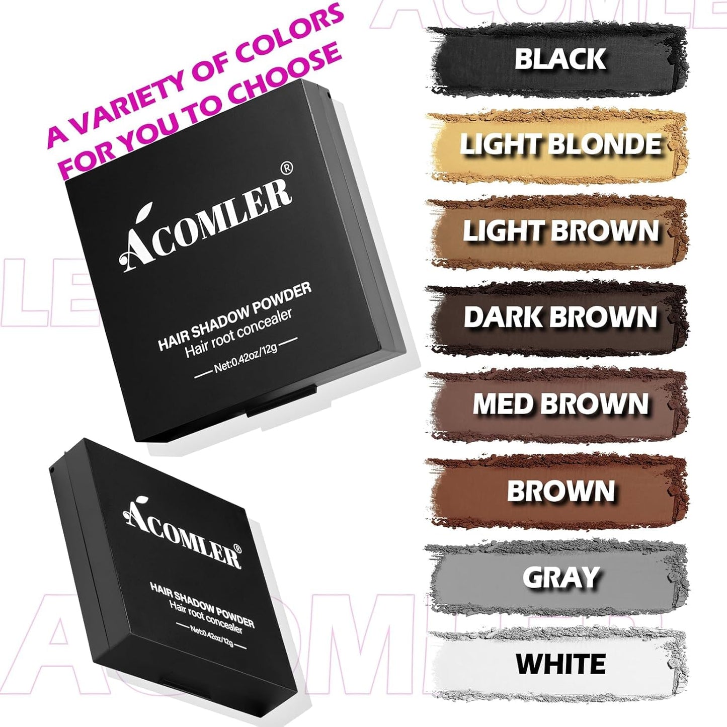 Acomler Root Touch Up Hair Color, Talc-Free Hairline Powder for Thinning, Root Touch Up Instantly Gray Hair Cover Up, Hair Powder for Women Men, Includes Makeup Brush (Brown, 0.42oz)