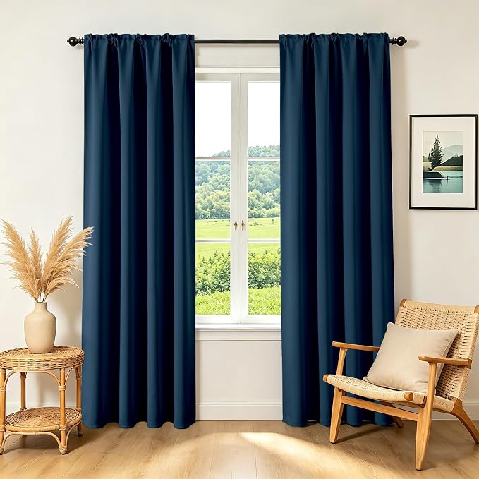 CUCRAF Navy Blue Blackout Curtains 63 inch Length 2 Panels Set, Rod Pocket Room by CUCRAF