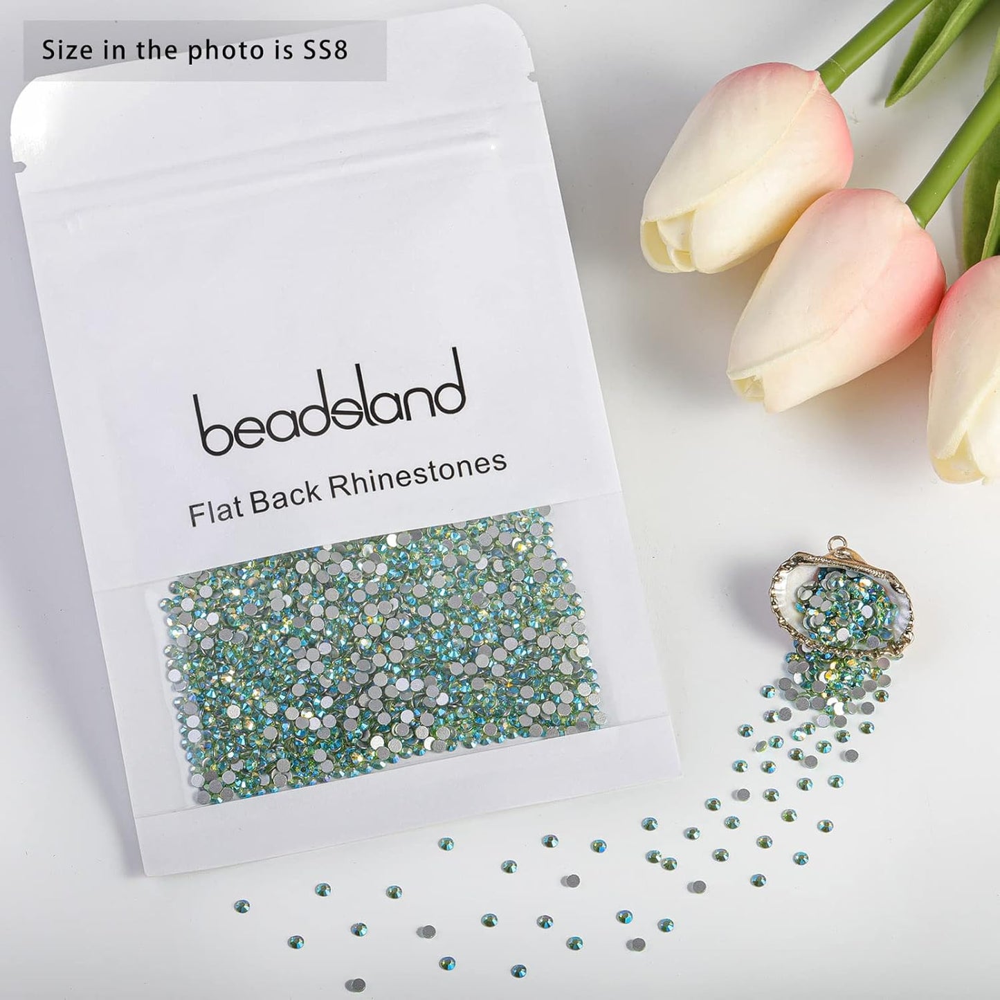 Beadsland 1440 Pieces Flat Back Crystal Rhinestones Round Gems,Peridot AB,SS8,2.3-2.5mm