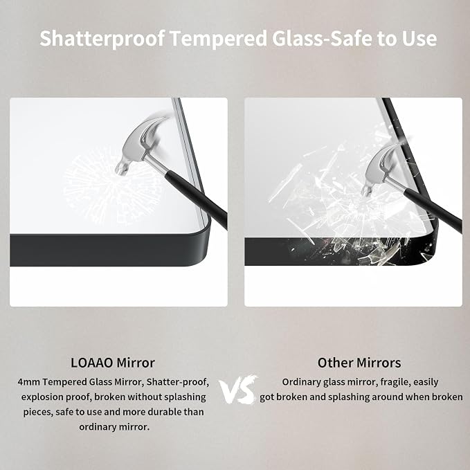 LOAAO 38x38 Inch Black Metal Framed Bathroom Mirror - Image 7