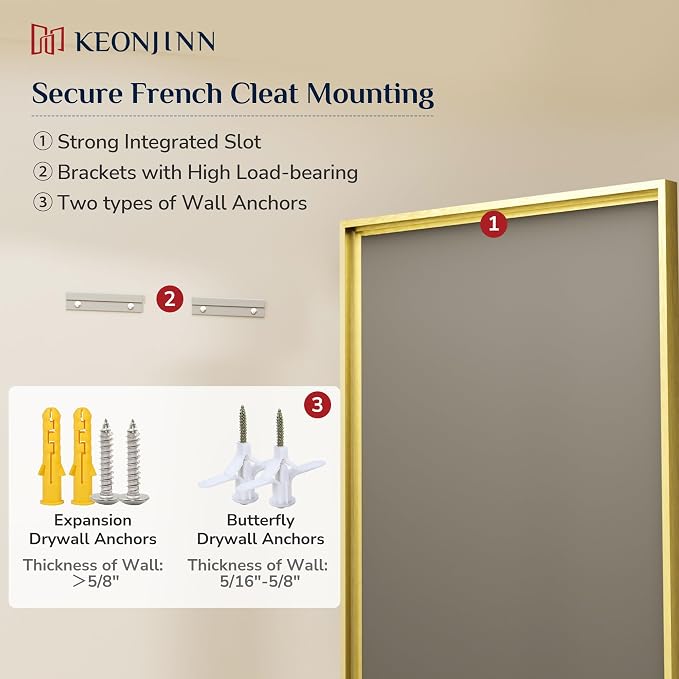 Keonjinn 16" x 24" Gold Bathroom Mirrors, Brushed Gold Framed Mirror, Beveled - Image 8