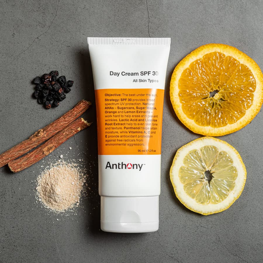 Anthony Day Cream SPF 30, 3 Fl Oz, Contains Squalane, Glycerin, Soy and Vitamin E, Hydrates, Nourishes, and Sunscreen Provides Broad Spectrum Protection To Skin (Pack Of 3)