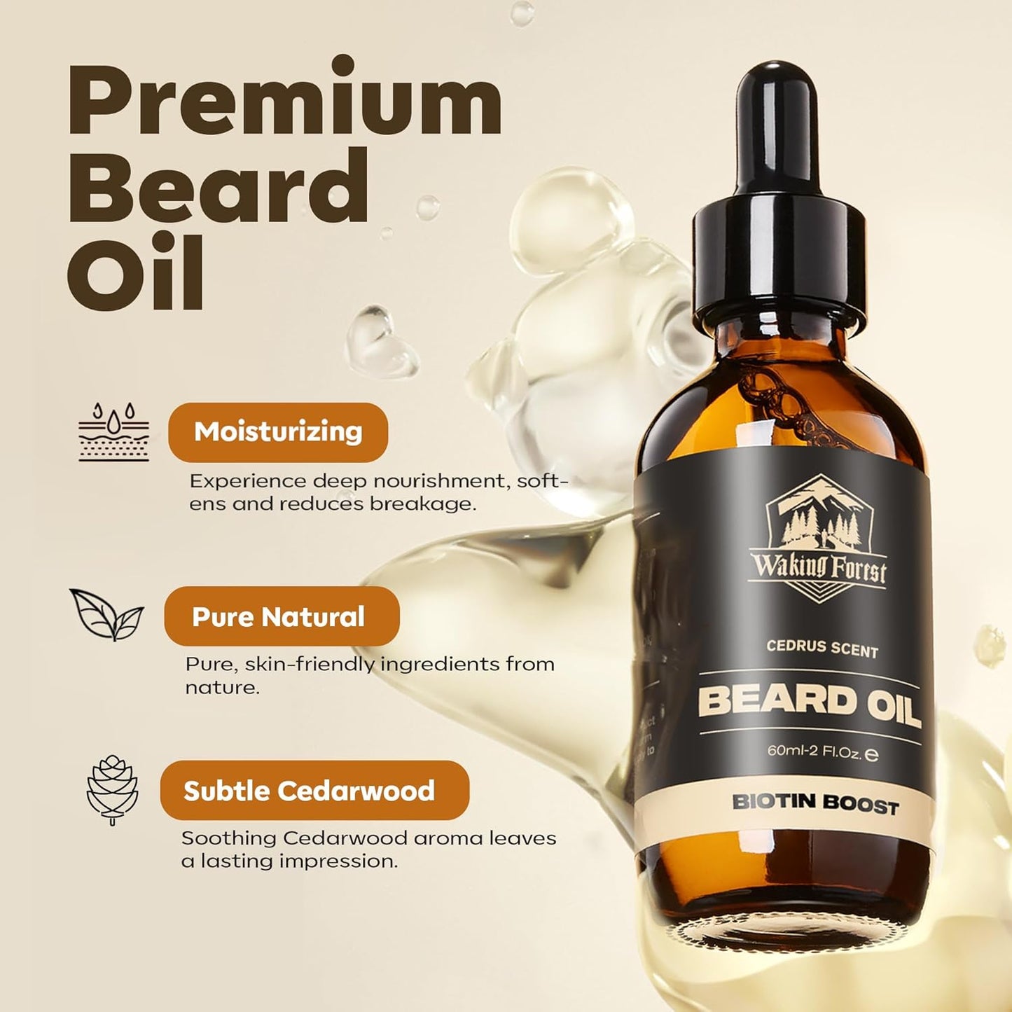 Waking Forest Beard Oil - Biotin Beard Oil for Men Thicker Beard with Vitamin E, Rosemary, Castor Mustache Oil for Black Men, Softens & Strengthens Beard Care Oil (Cedar 2oz)