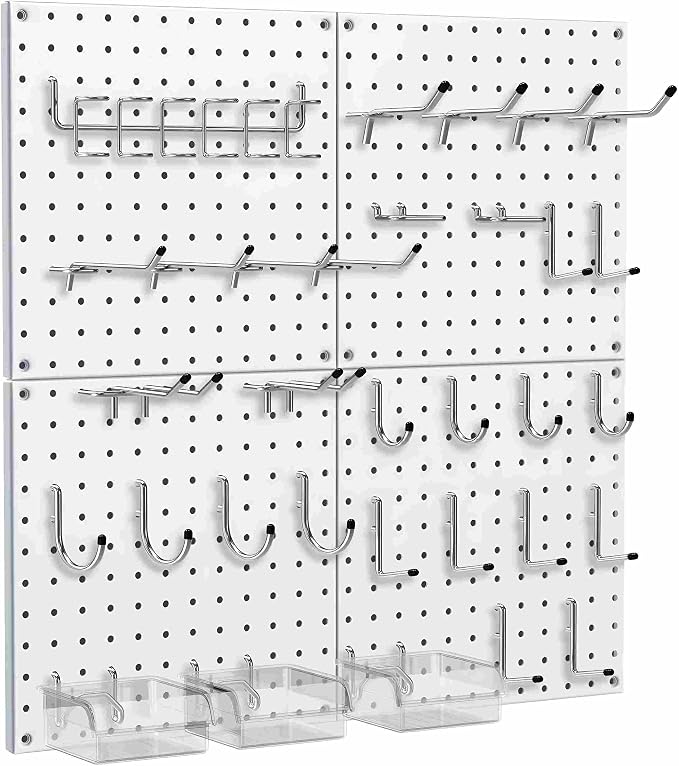 Peg Board, 4 Pack White Peg Board Panels, 50lbs Load Capacity Each, Pegboard by Hogurity