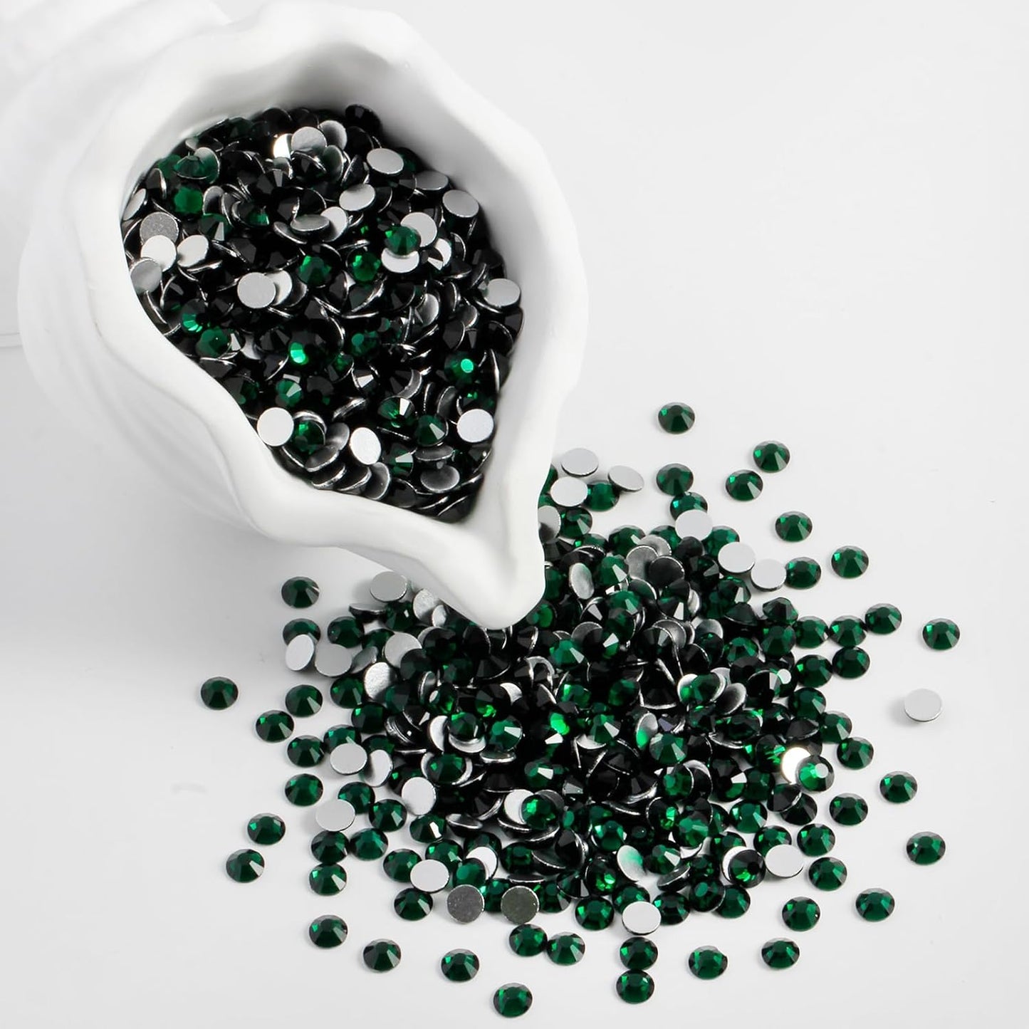 5000PCS SS6 Flatback Rhinestones | 12-Facet Diamond-Cut Glass Gems for Nail Art, Clothing, DIY Crafts |Glue-On Decoration Stones with Silver Backing(Emerald)