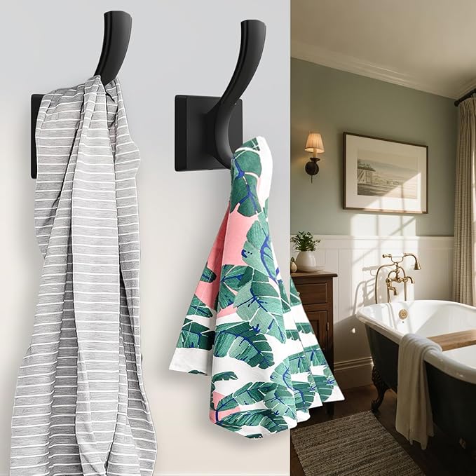 TOFIIGREM 3 Pack Black Towel Hooks, Towels Robe Holder - Image 3