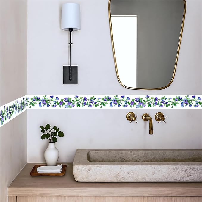 Purple Blue Floral Wallpaper Border 196x4 Inch Peel and Stick Wall Border Self - Image 3
