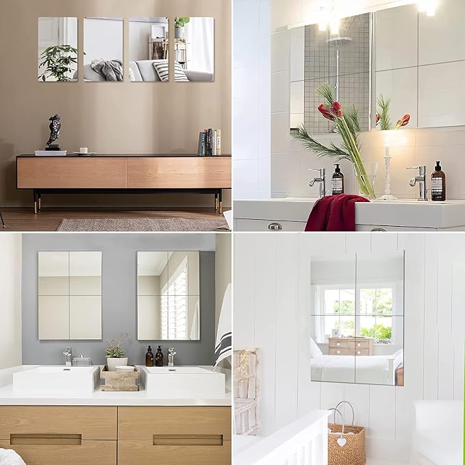 JUNEBRUSHS 8 Pack Self Adhesive Acrylic Mirror, Flexible Plastic Sheets Wall - Image 6