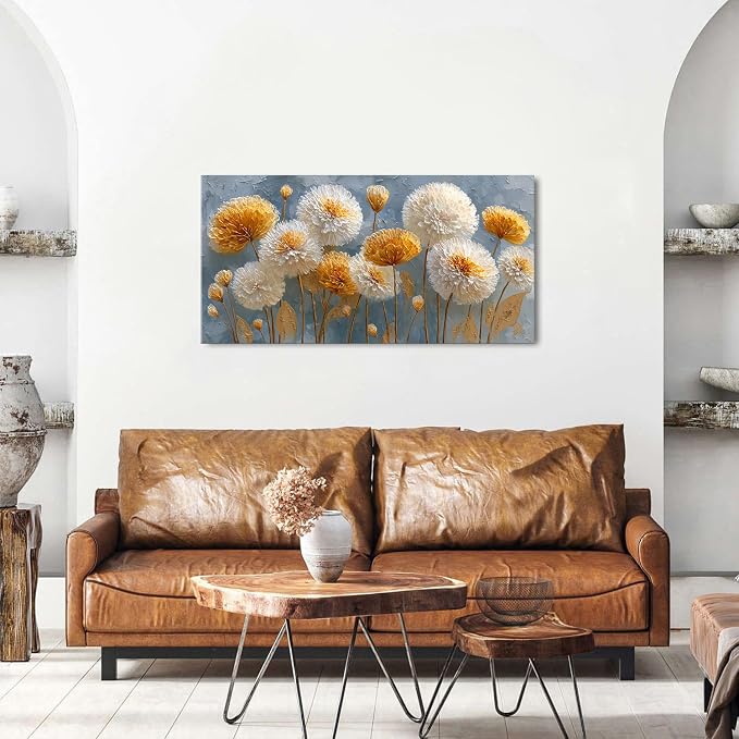 Abstract White Flower Wall Art Golden Floral Pictures Wall Decor Neutral - Image 4
