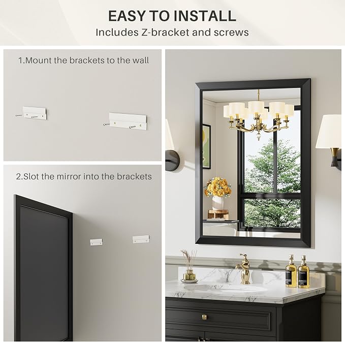 Briivue 28x36 Inch Black Bathroom Mirror - Image 8