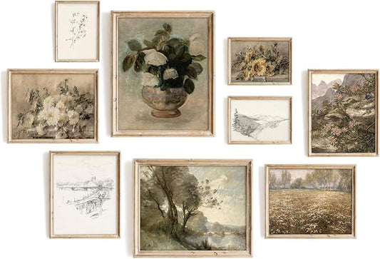 9Pcs Vintage Wall Art Decor Prints Neutral Gallery Farmhouse Wall Decor Nature by VodefoadVintageWallArt