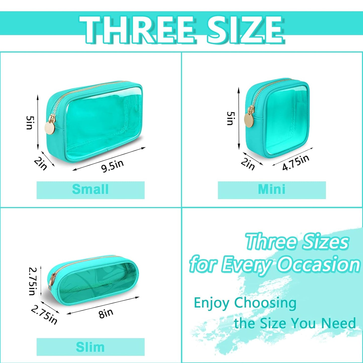 Clear Small Pencil Pouch Makeup Bag for Purse,Nylon&PVC Pencil Case Waterproof Makeup Brush Holder with Zipper,Preppy Transparent Pen Bag Cosmetic Bag for Women Men Office(Slim-Mint Green)