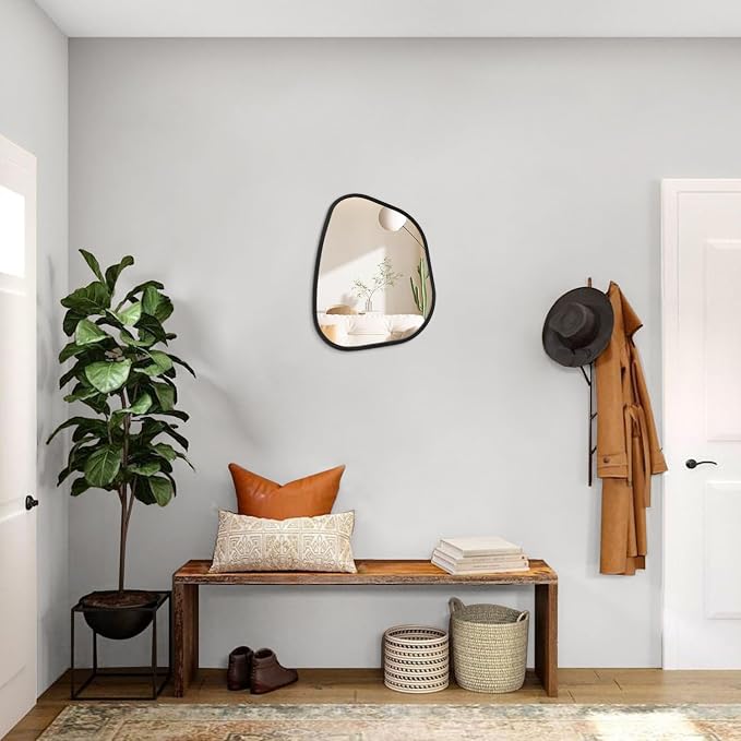 Irregular Wall Mirror Asymmetrical White Mirror Modern Wood Frame Unique Shape - Image 5
