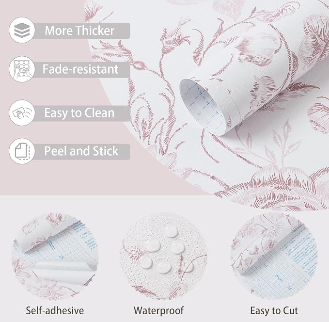Yasinet Floral Peel and Stick Wallpaper Pink Floral Wallpaper Boho Pink Contact - Image 5