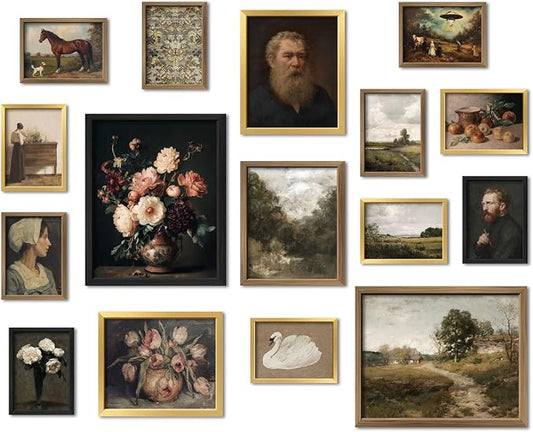 16 PCS Framed Vintage Wall Art Decor, Moody Victorian Gothic Dark Academia by ANERZA