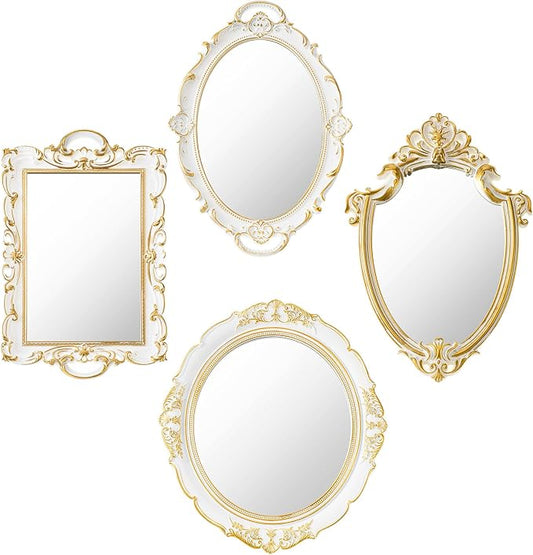 Beeveer 4 Pcs Vintage Gold Mirrors Set Decorative Hanging Wall Decor by Beeveer