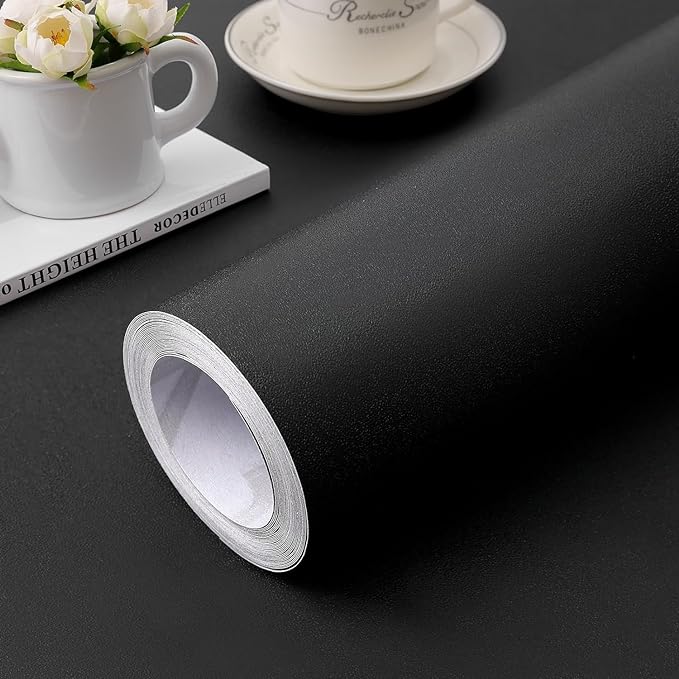 practicalWs 15.7 inch x 590.5 inch Solid Color Black Wallpaper Self Adhesive by practicalWs